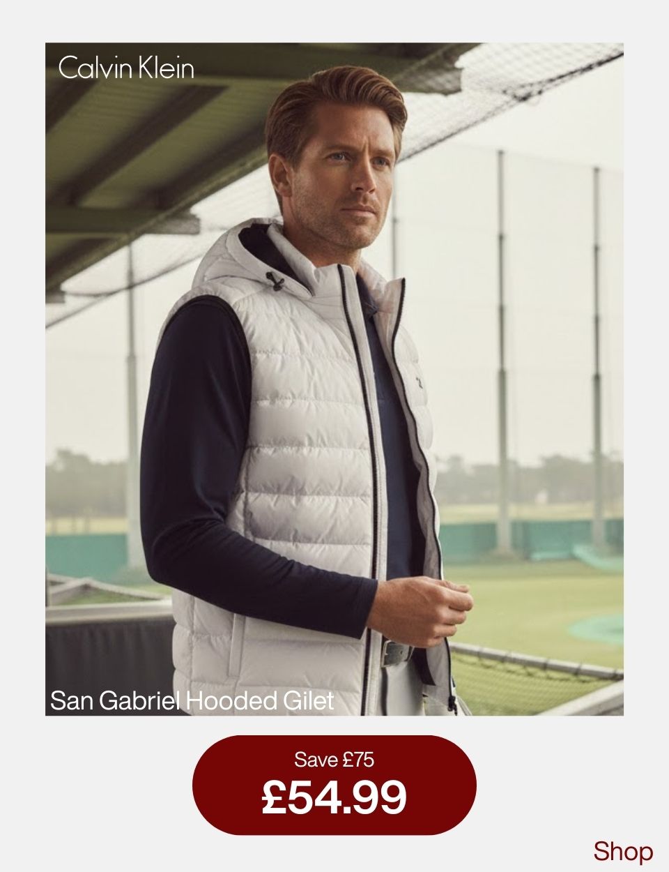 Calvin Klein Mens 2026 Lightweight San Gabriel Hooded Golf Gilet