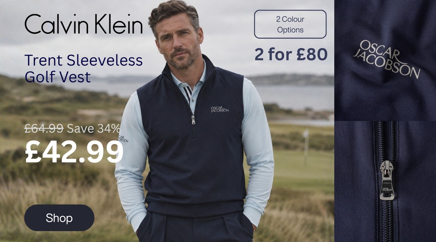 Oscar Jacobson Mens Trent Sleeveless Half Zip Stretch Knitted Golf Vest