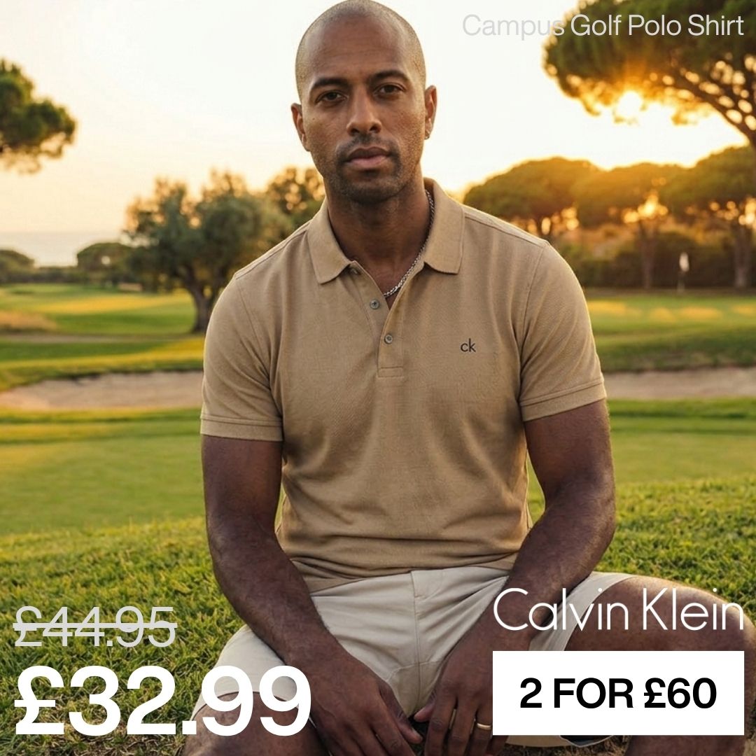 Calvin Klein Mens 2026 Campus 3 Button Ribbed Collar Golf Polo Shirt