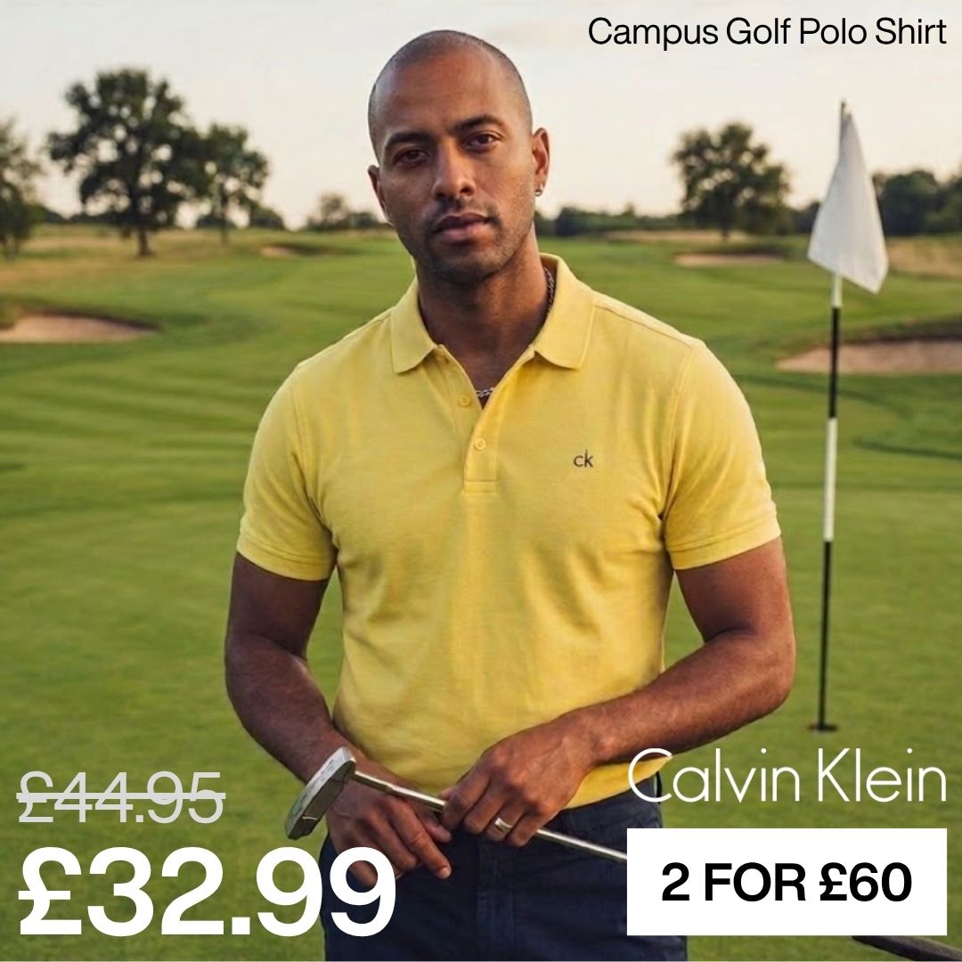 Calvin Klein Mens 2026 Campus 3 Button Ribbed Collar Golf Polo Shirt