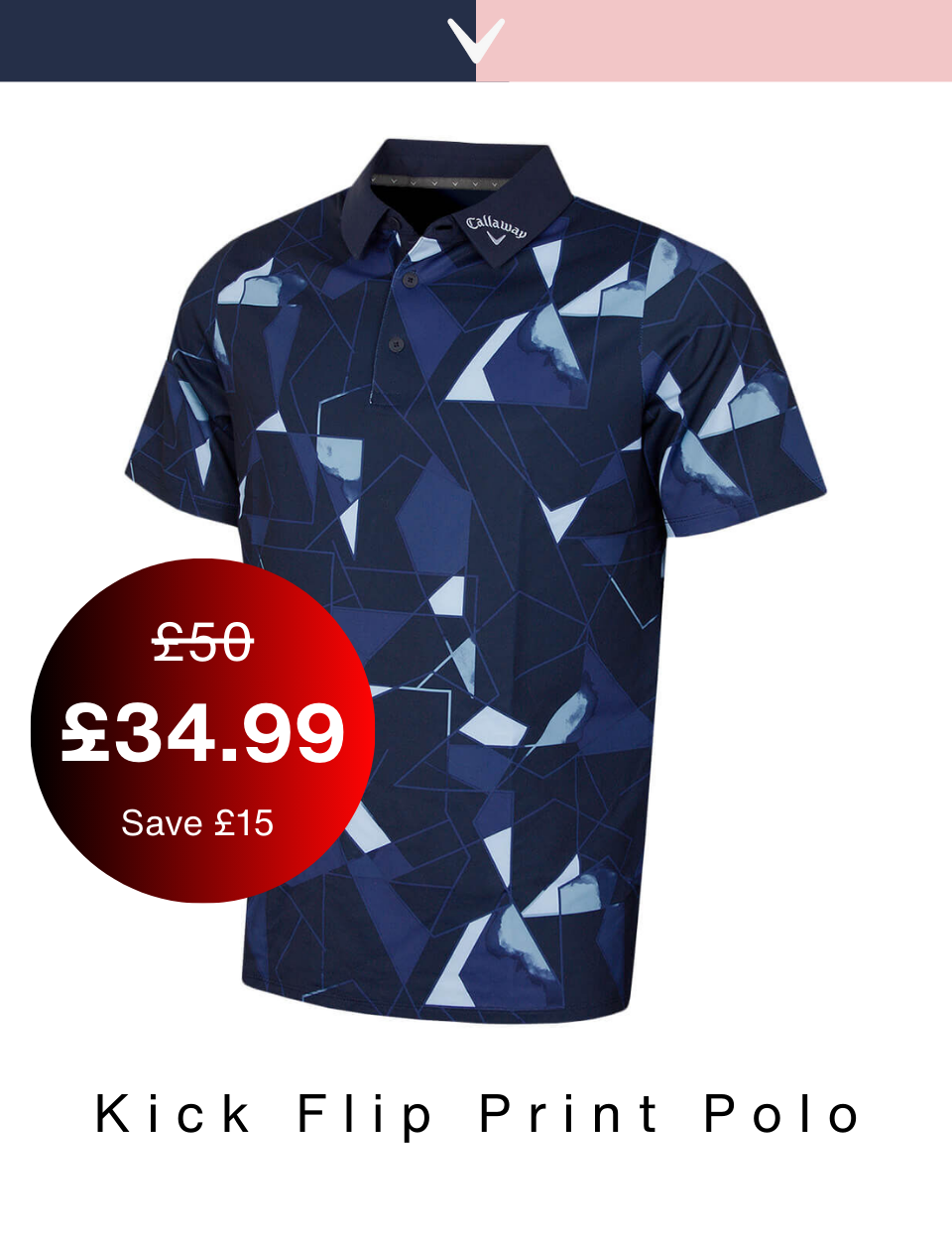 Callaway Golf Mens 2026 Kick Flip Print Moisture Wicking Golf Polo Shirt