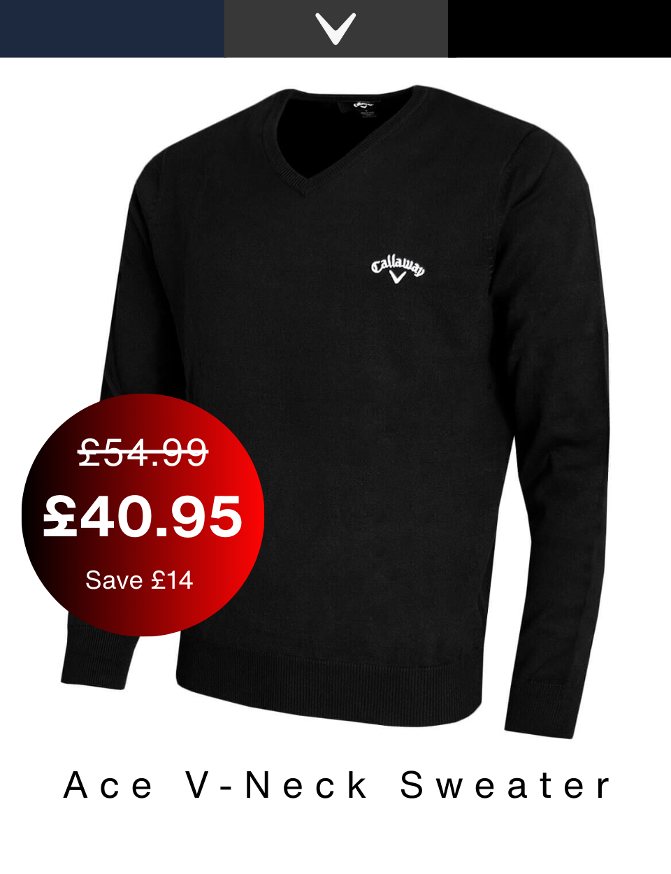 Callaway Golf Mens 2026 Ace Long Sleeve V-Neck 12 Gauge Sweater