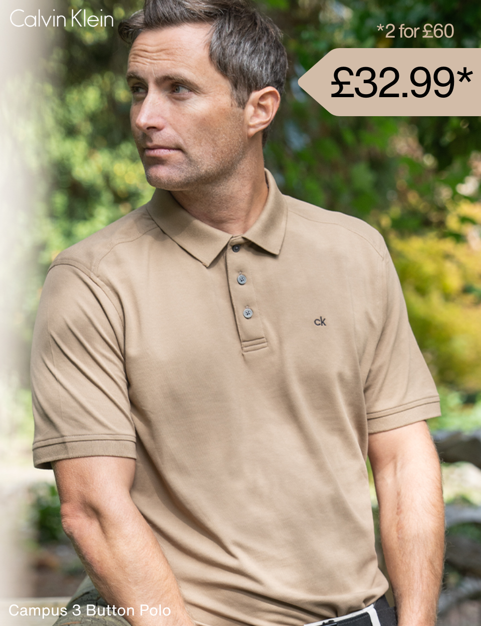 Calvin Klein Mens 2026 Campus 3 Button Ribbed Collar Golf Polo Shirt