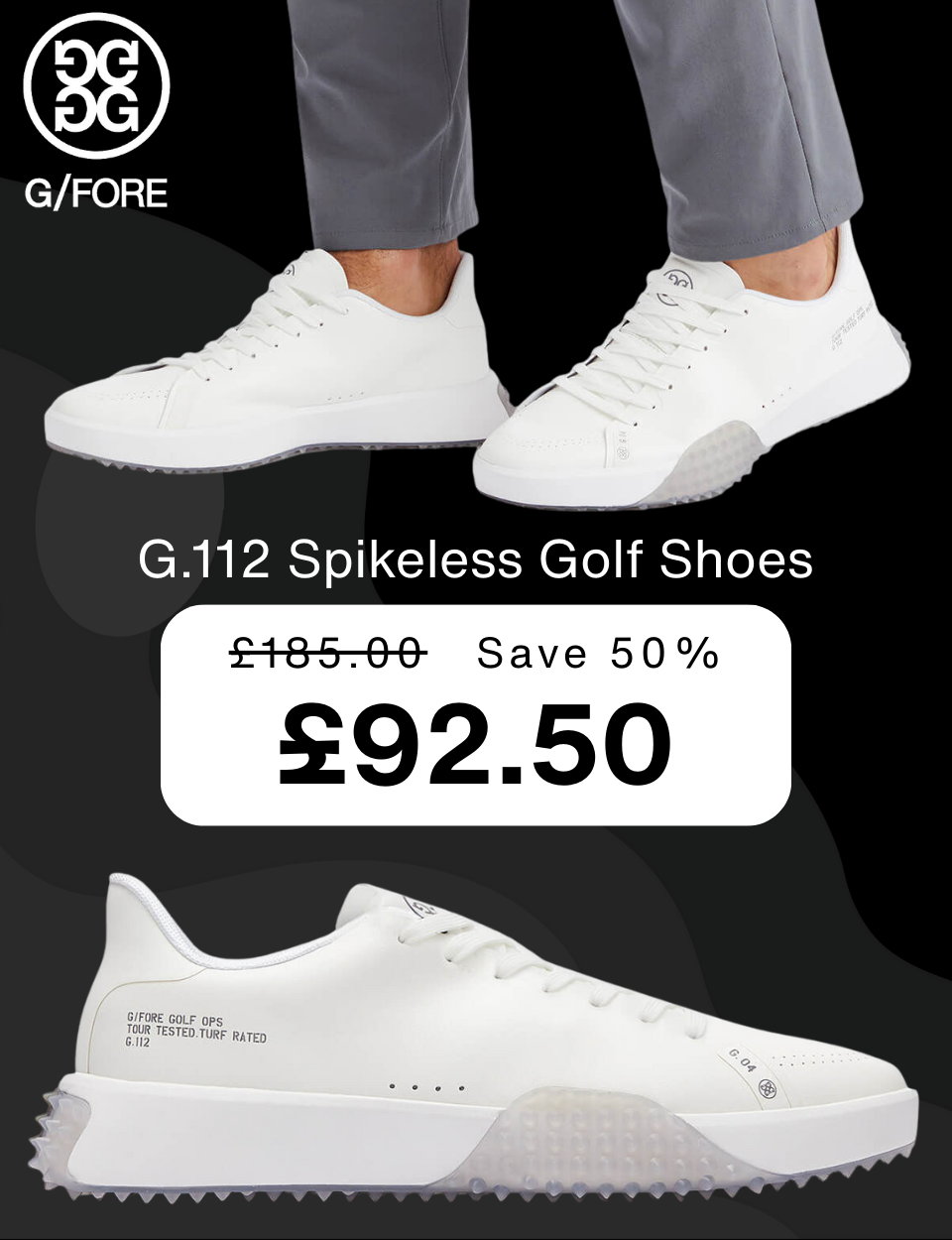 G/Fore Mens G.112 Waterproof PU Leather EVA Midsole Spikeless Golf Shoes