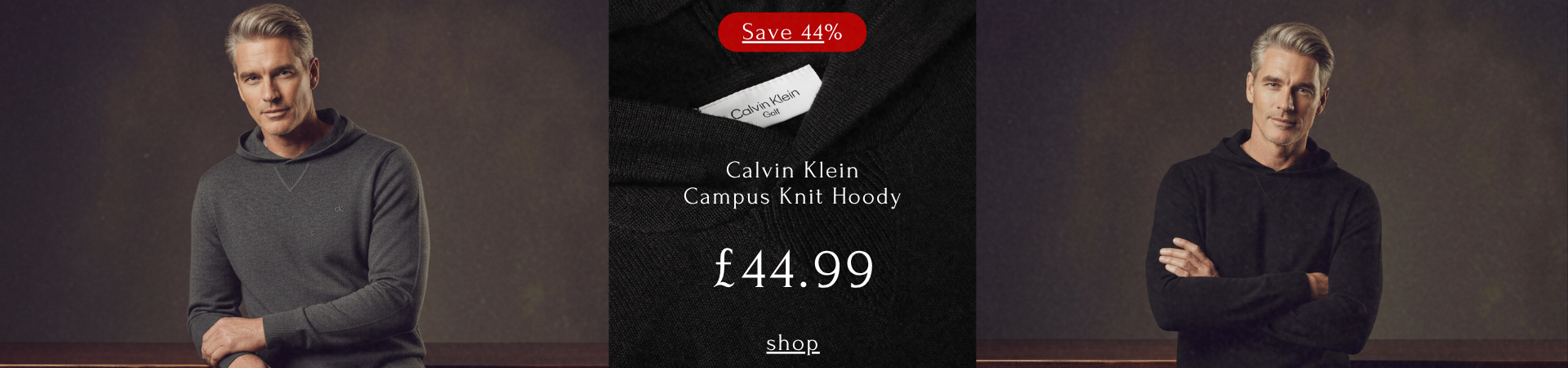 Calvin Klein Mens 2025 Campus Knitted Soft Easy Care Hoody model shot banner