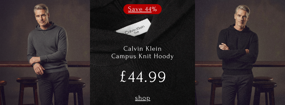 Calvin Klein Mens 2025 Campus Knitted Soft Easy Care Hoody model shot banner