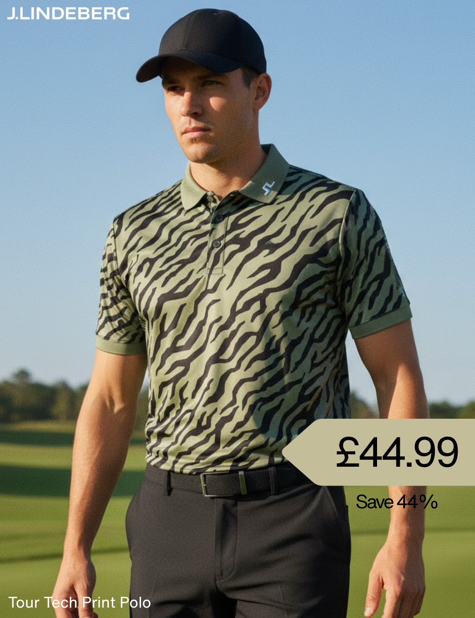 J.Lindeberg Tour Tech Print Golf Polo Shirt Model Shot