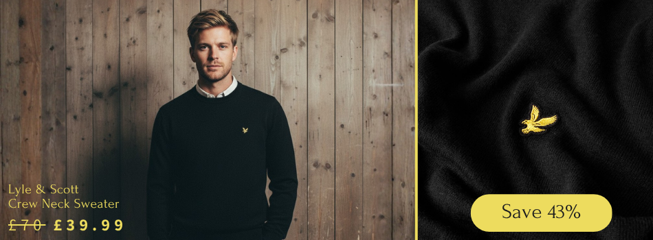 Lyle & Scott Mens Cotton Merino Crew Neck Embroidered Golf Sweater model shot banner