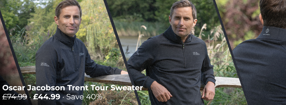 Oscar Jacobson Mens Trent Tour Comfort Stretch Golf Sweater Model Shot Photo