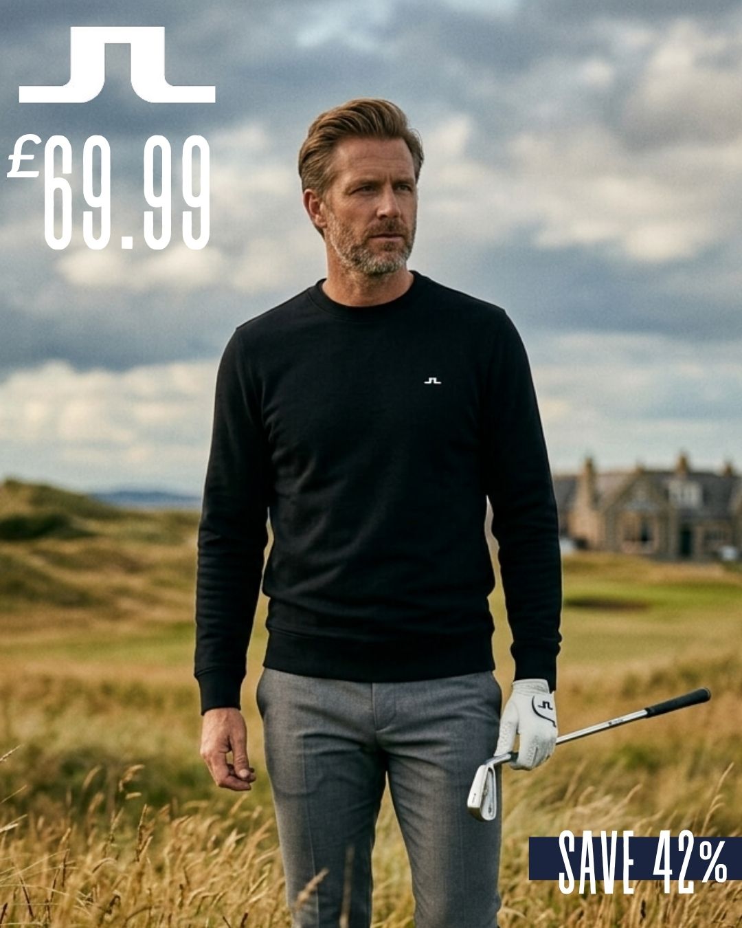 J.Lindeberg Mens 2026 M Crew Neck Long Sleeve Cotton Golf Sweater