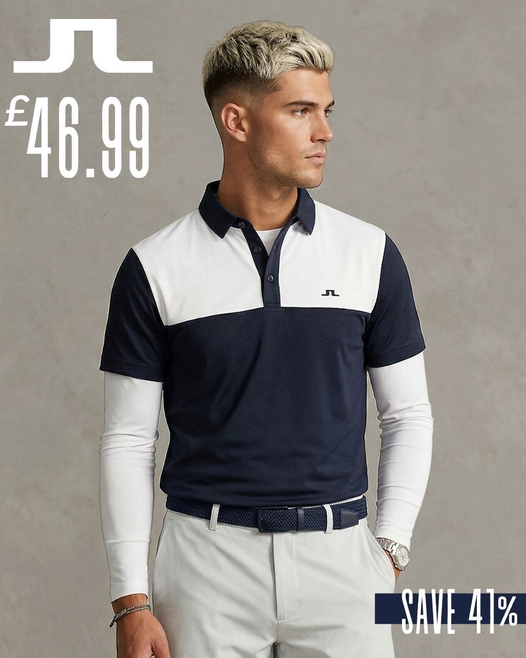 J.Lindeberg Mens Bert Colourblock Wicking Golf Polo Shirt