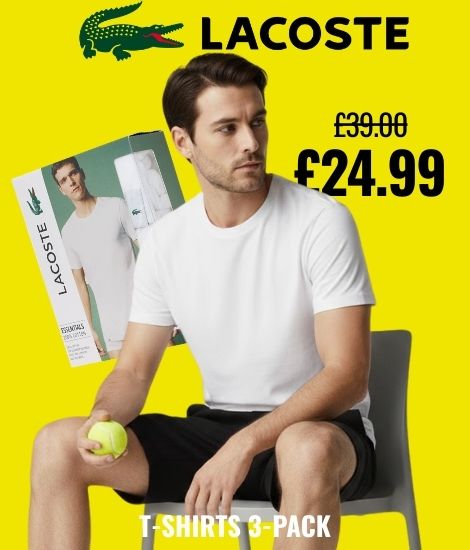 Lacoste Mens TH3451 Crew Neck Cotton Ribbed Crocodile 3 Pack T-Shirt