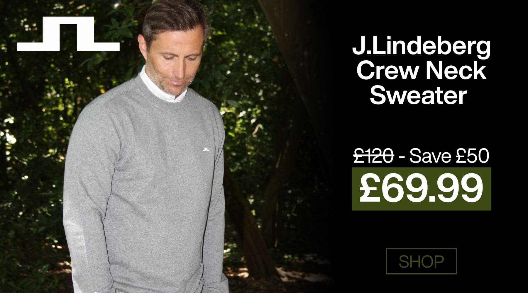 J.Lindeberg Mens 2026 M Crew Neck Long Sleeve Cotton Golf Sweater