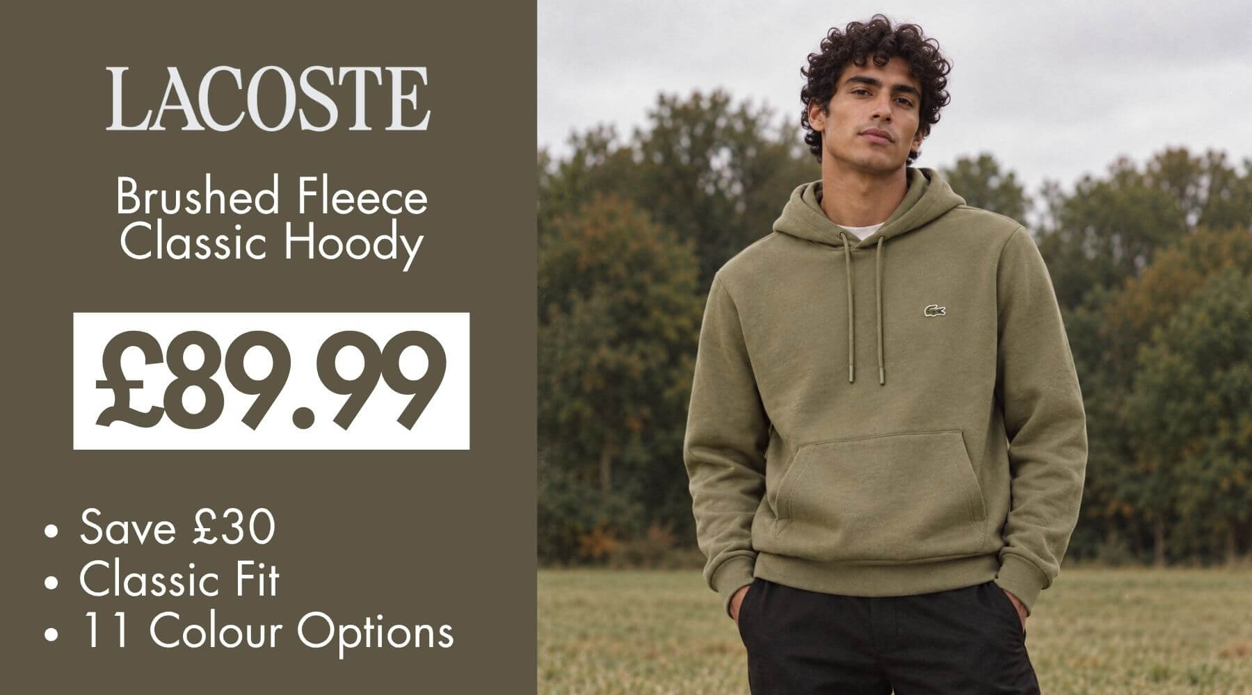 Lacoste Mens 2026 Recycled Brushed Fleece Classic Cotton Hoody