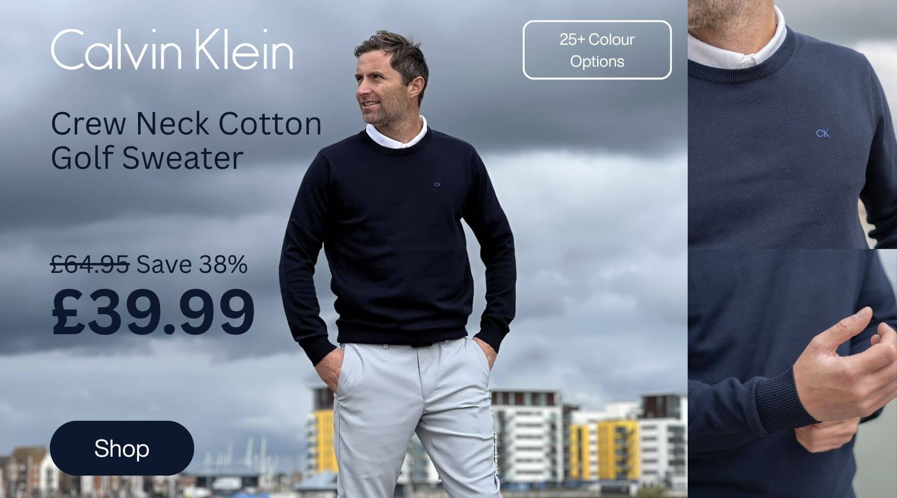 Calvin Klein Mens 2026 Crew Neck Cotton Breathable Golf Sweater