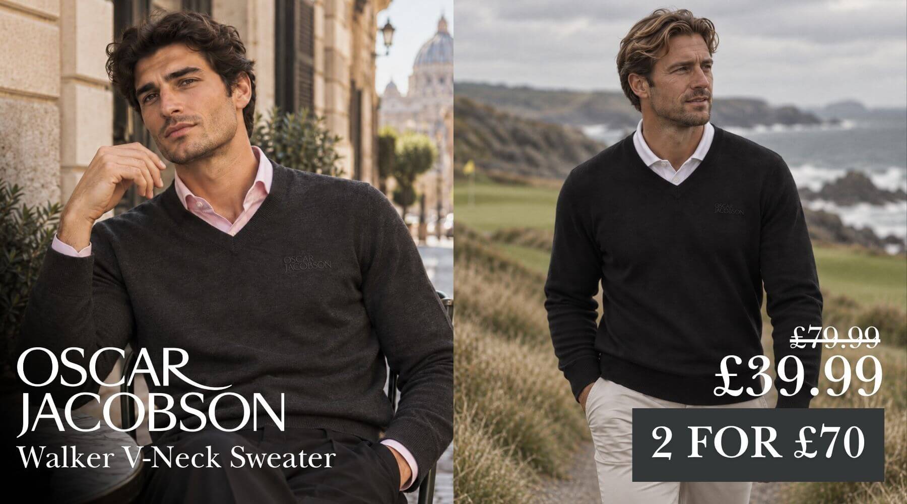 Oscar Jacobson Mens Walker V Neck Breathable Soft Golf Sweater