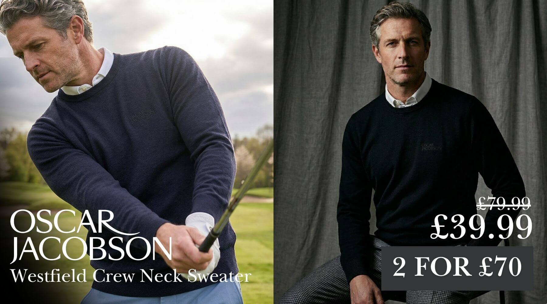 Oscar Jacobson Mens Westfield Crew Neck Soft Knit Golf Sweater
