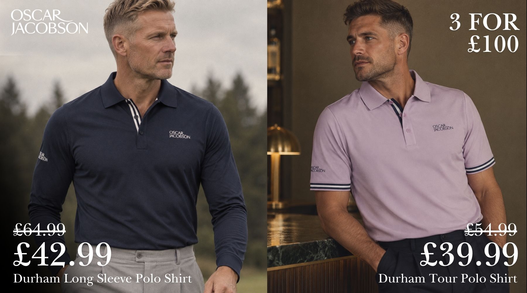 Oscar Jacobson Mens Durham Tour 4 Way Stretch Golf Polo Shirt