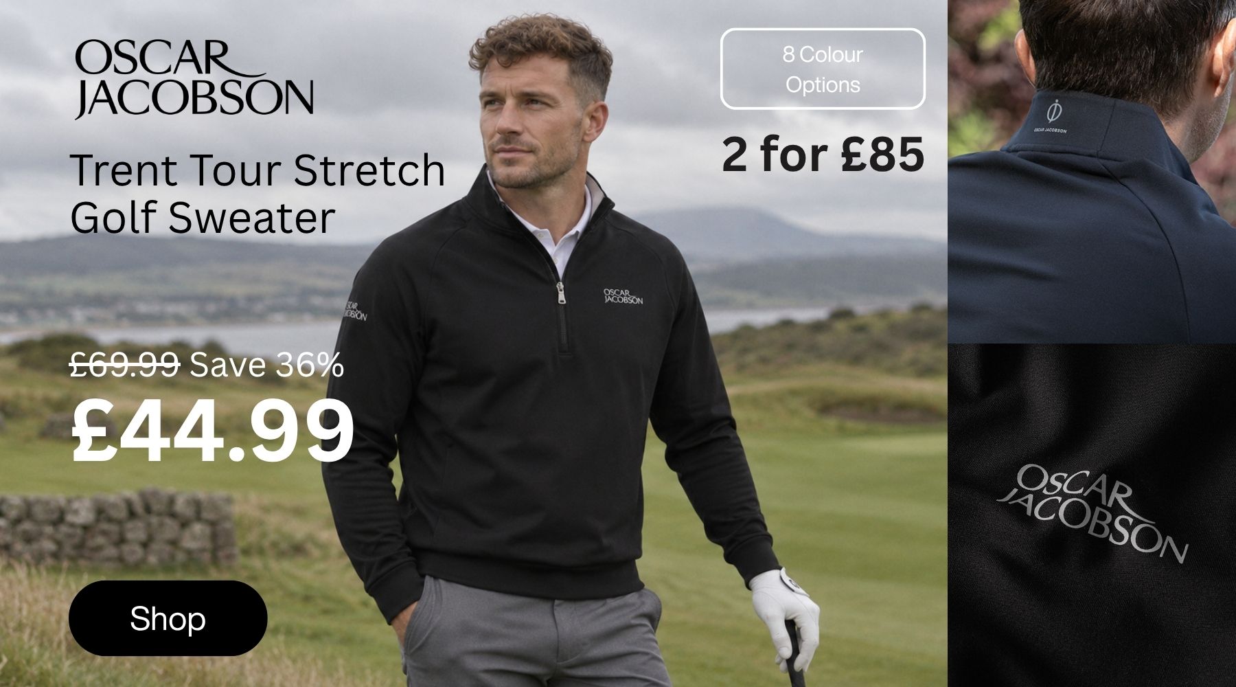 Oscar Jacobson Mens Trent Tour Comfort Stretch Golf Sweater