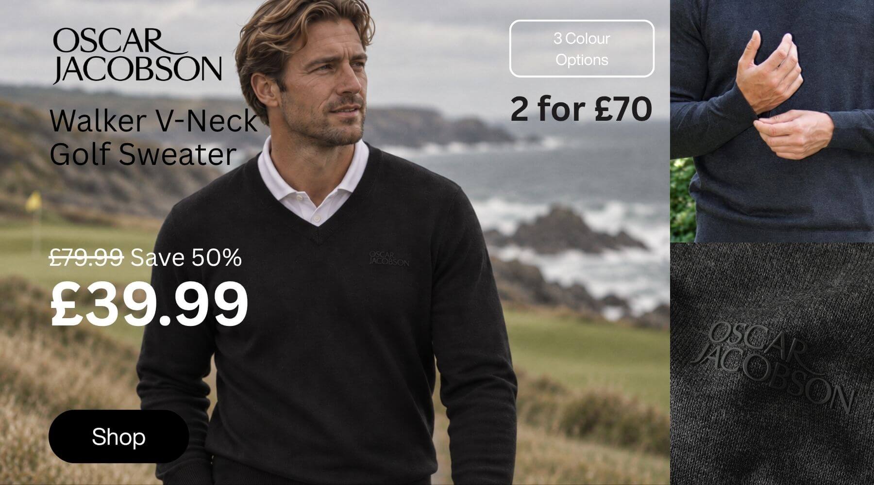 Oscar Jacobson Mens Walker V Neck Breathable Soft Golf Sweater