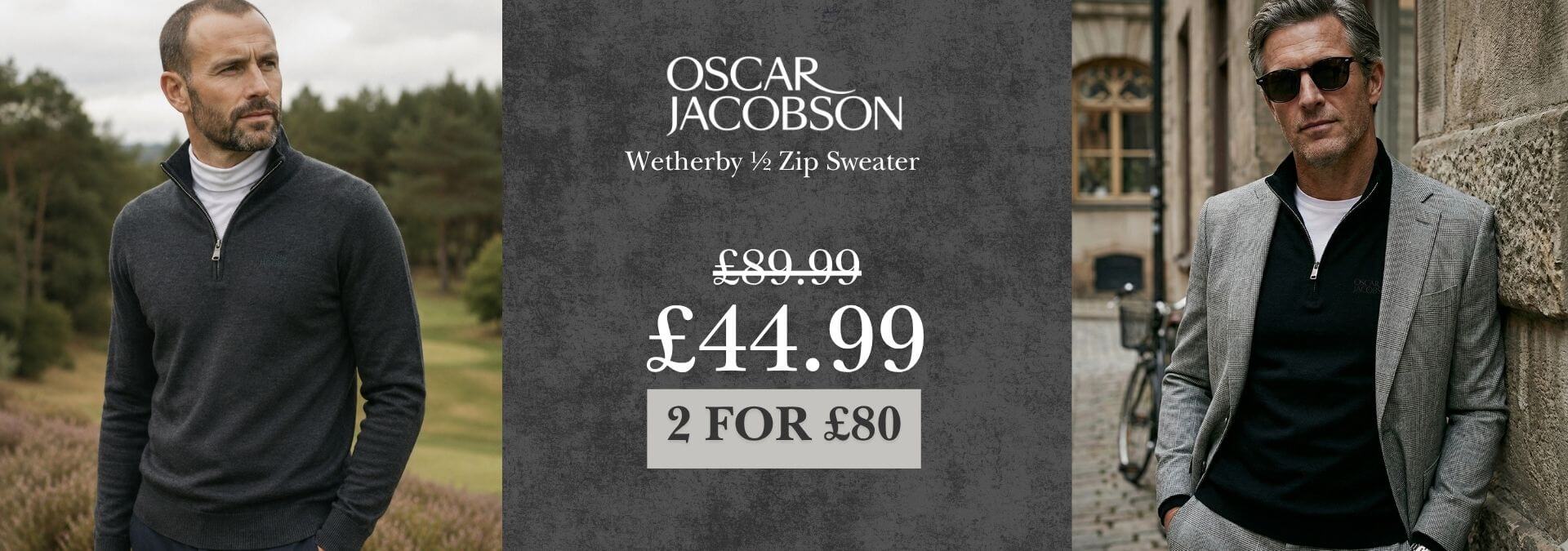 Oscar Jacobson Mens Wetherby 1/2 Zip Soft Stylish Golf Sweater