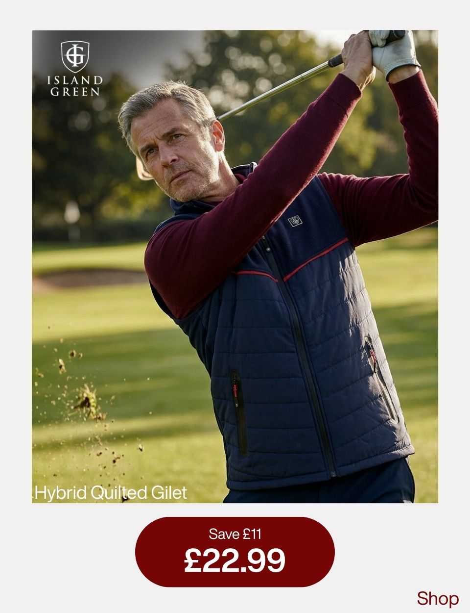 Island Green Mens Full Zip Through Hybrid Quilted Golf Gilet