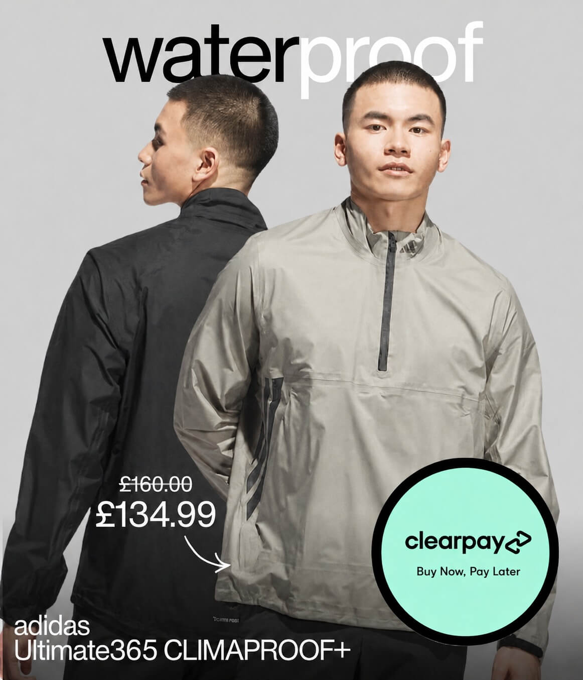 adidas Golf Mens 2026 Ultimate365 Tour CLIMAPROOF+ Half Zip Waterproof Jacket