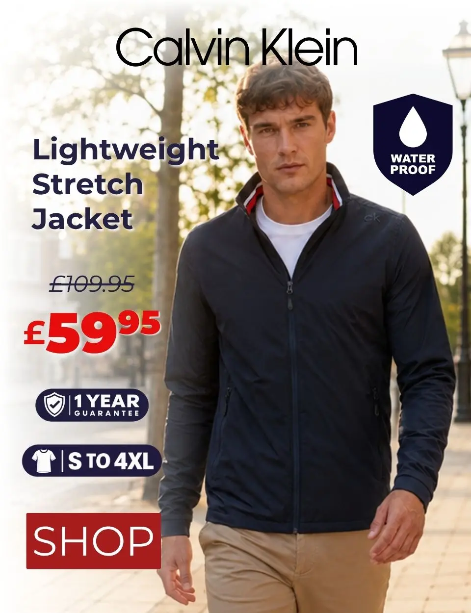 Save £50 on Calvin Klein Mens 2026 Waterproof Stretch Golf Jacket