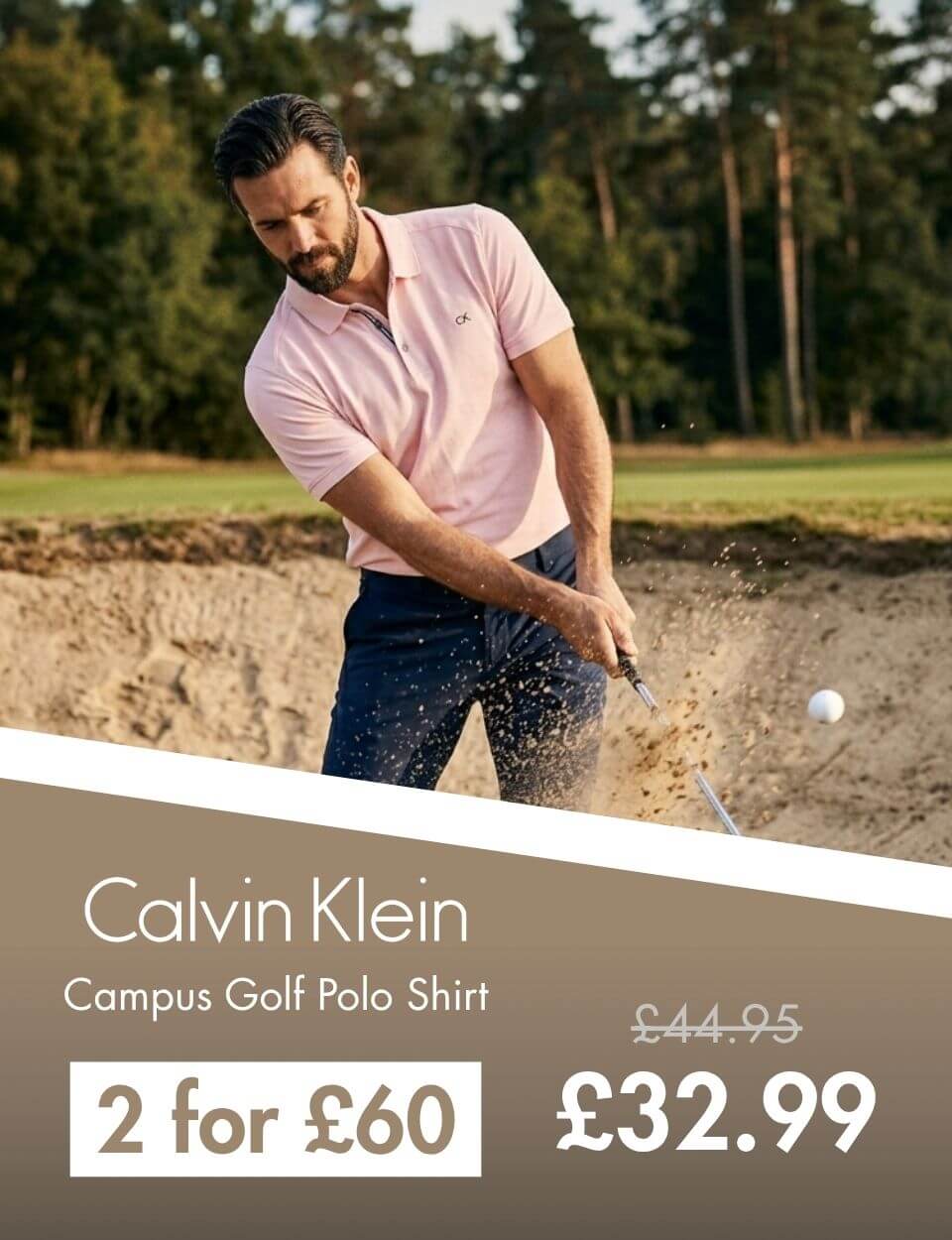 Calvin Klein Mens 2026 Campus 3 Button Ribbed Collar Golf Polo Shirt