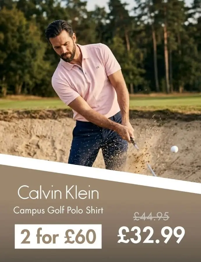 Calvin Klein Mens 2026 Campus 3 Button Ribbed Collar Golf Polo Shirt