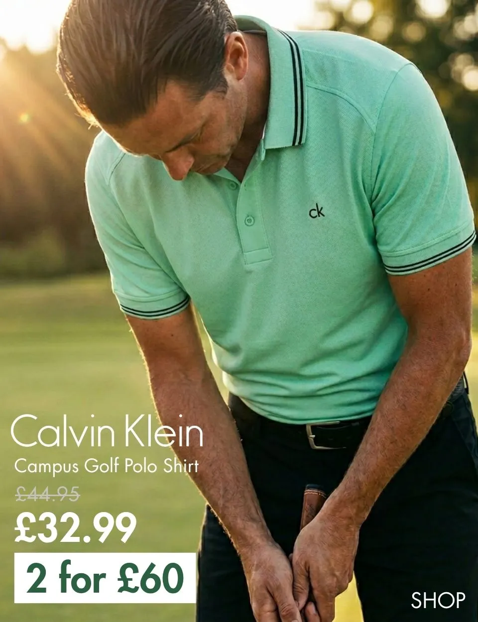 Calvin Klein Mens 2026 Campus 3 Button Ribbed Collar Golf Polo Shirt