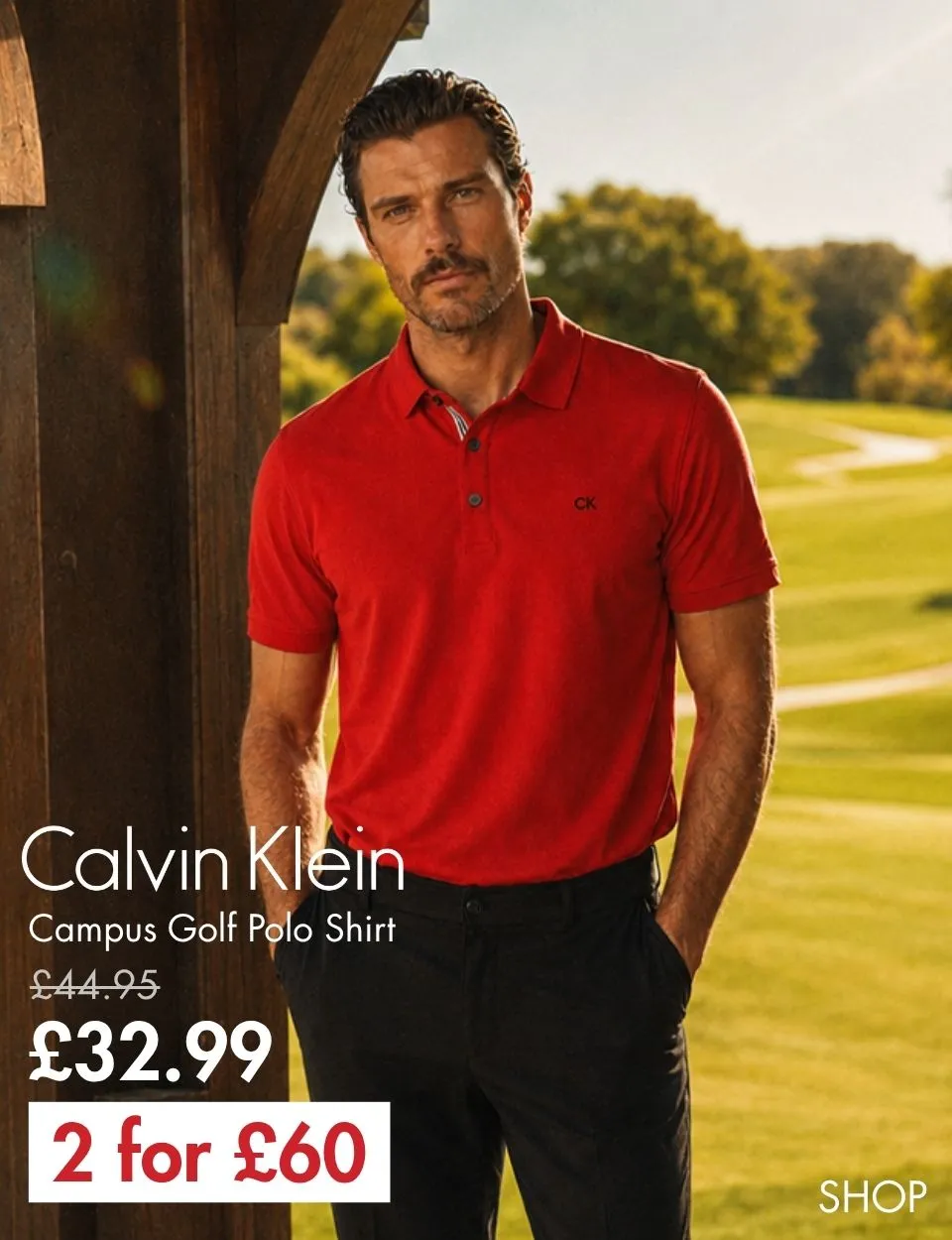 Calvin Klein Mens 2026 Campus 3 Button Ribbed Collar Golf Polo Shirt
