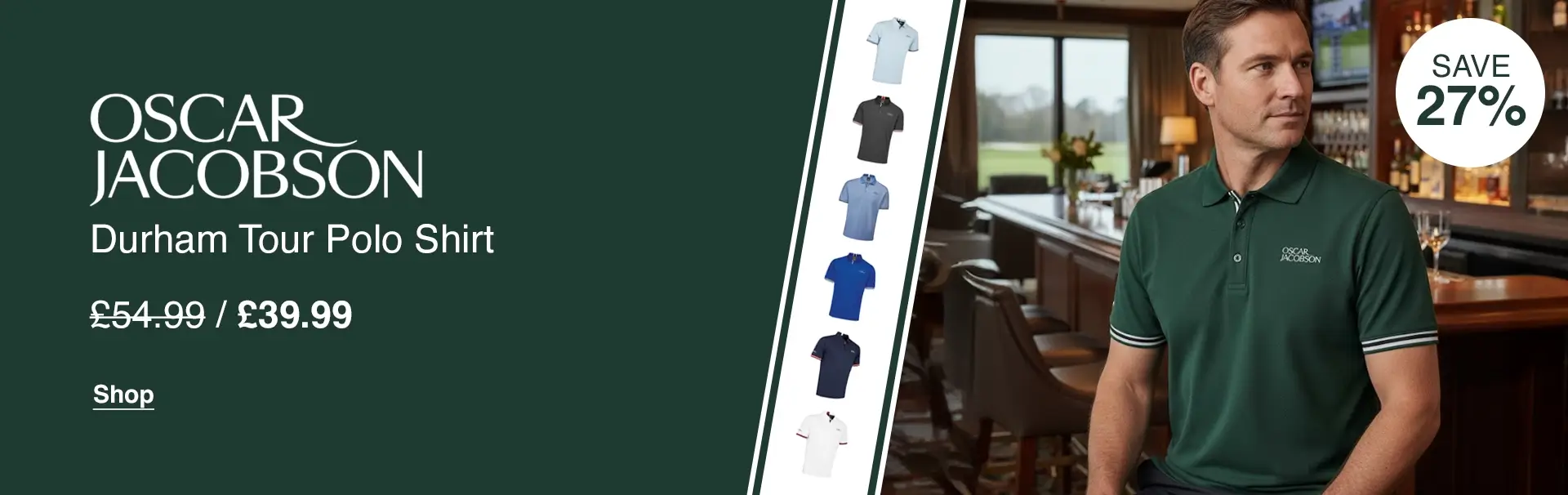 Oscar Jacobson Mens Durham Tour 4 Way Stretch Golf Polo Shirt