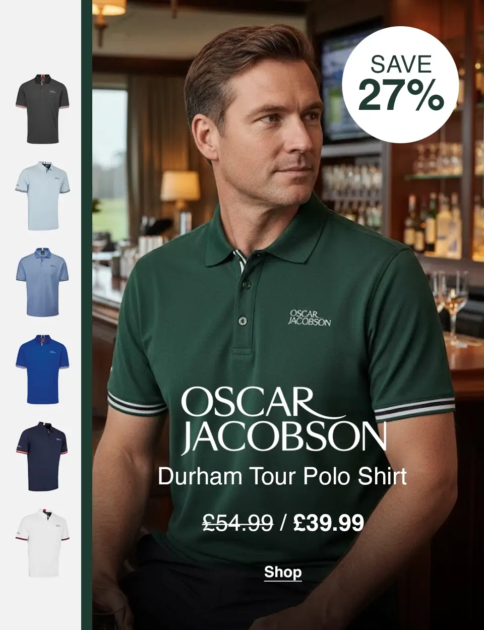 Oscar Jacobson Mens Durham Tour 4 Way Stretch Golf Polo Shirt