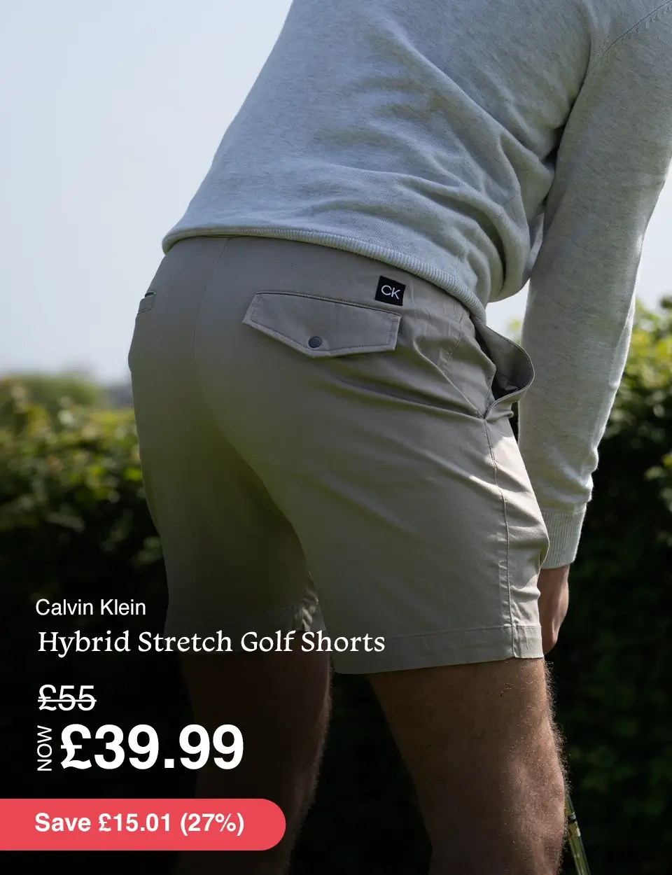 Calvin Klein Mens 2024 CK Comfy Hybrid Stretch Cotton Golf Shorts