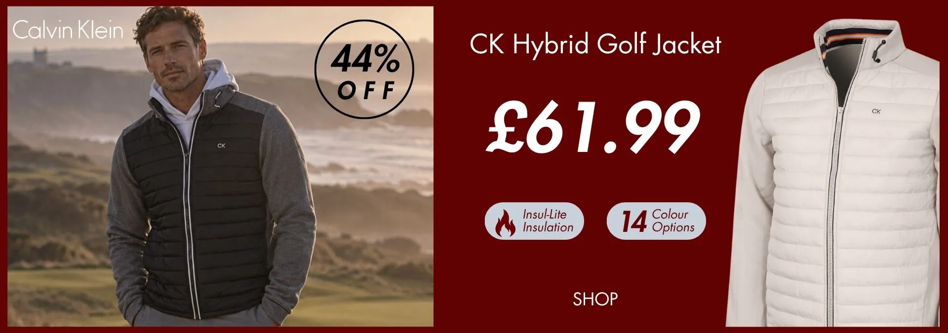 Calvin Klein Mens 2026 CK Hybrid Insulate Lightweight Golf Jacket