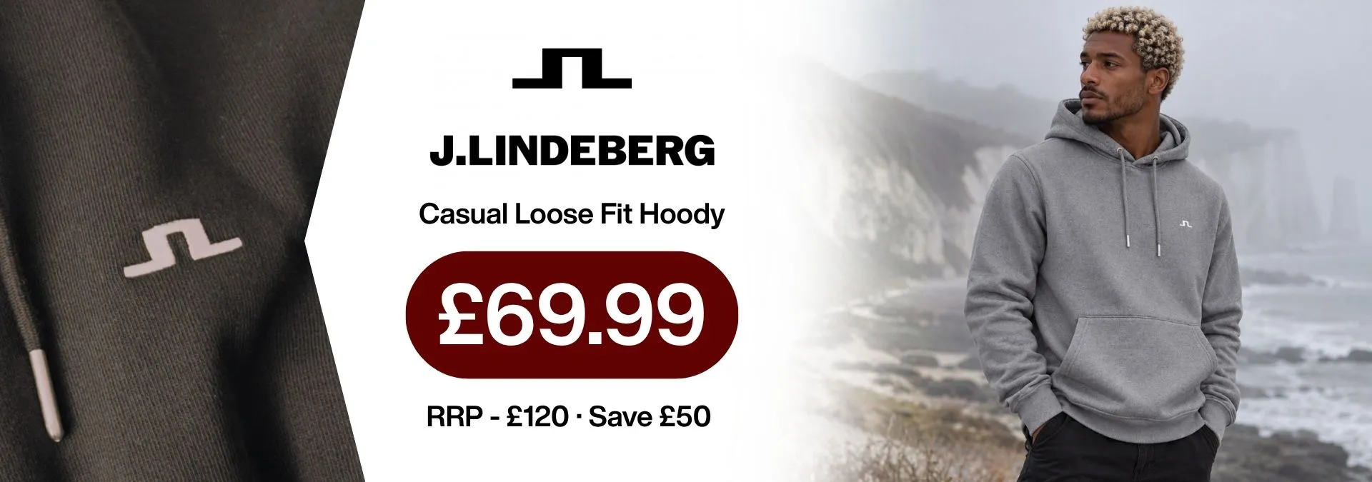 J.Lindeberg Mens M Hood Soft Casual Loose Fit Cotton Sweatshirt Hoody