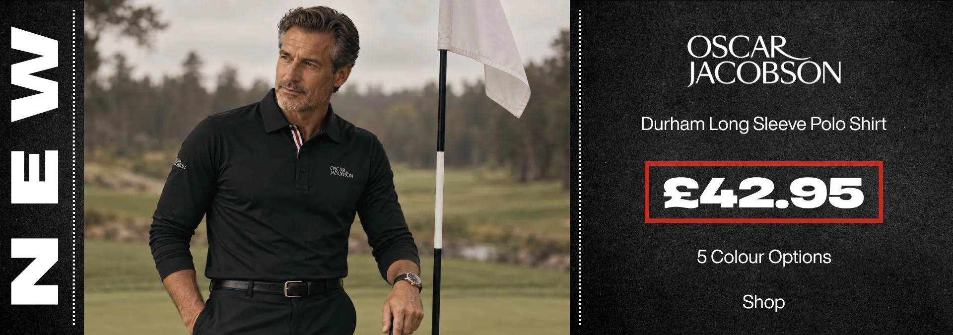 Oscar Jacobson Mens Durham Long Sleeve Stretch Golf Polo Shirt