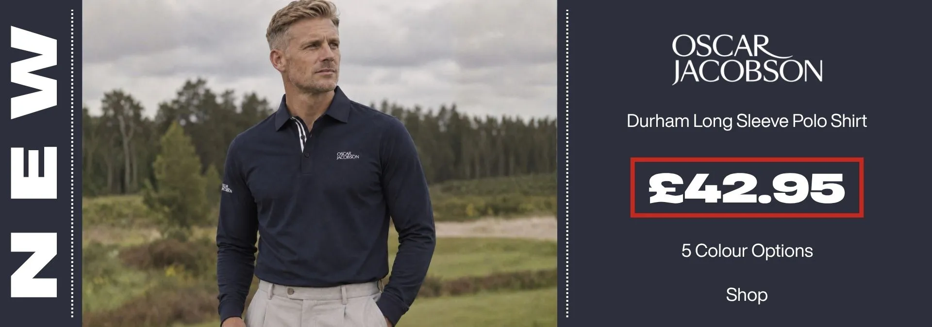 Oscar Jacobson Mens Durham Long Sleeve Stretch Golf Polo Shirt