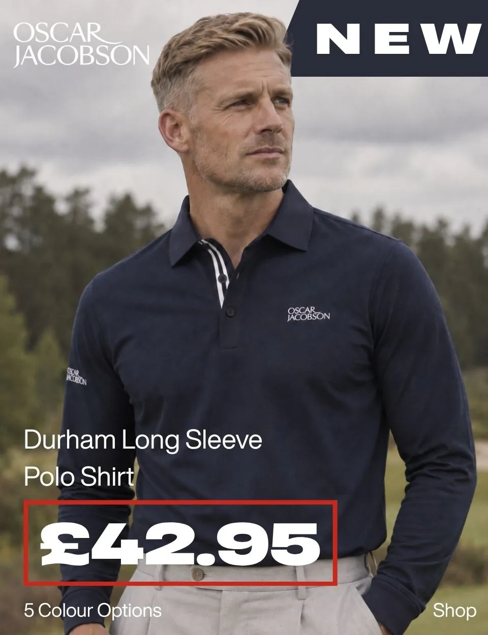Oscar Jacobson Mens Durham Long Sleeve Stretch Golf Polo Shirt