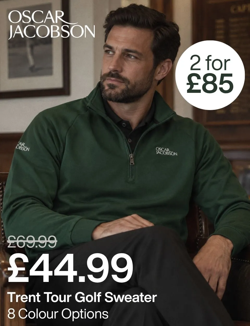 Oscar Jacobson Mens Trent Tour Comfort Stretch Golf Sweater
