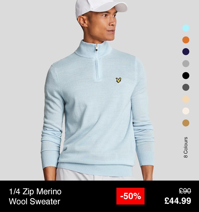 Lyle & Scott Mens 1/4 Zip Merino Wool Acrylic Ribbed Sweater